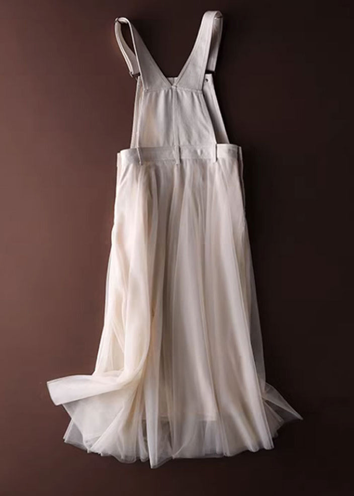 Robe D'été à Bretelles en Denim avec Panneaux en Tulle pour Femmes 2