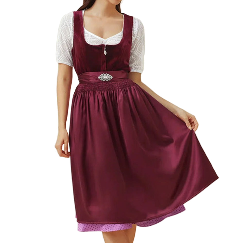 Robe Dirndl Femme Lila avec Schürze en Tissu Doux 0