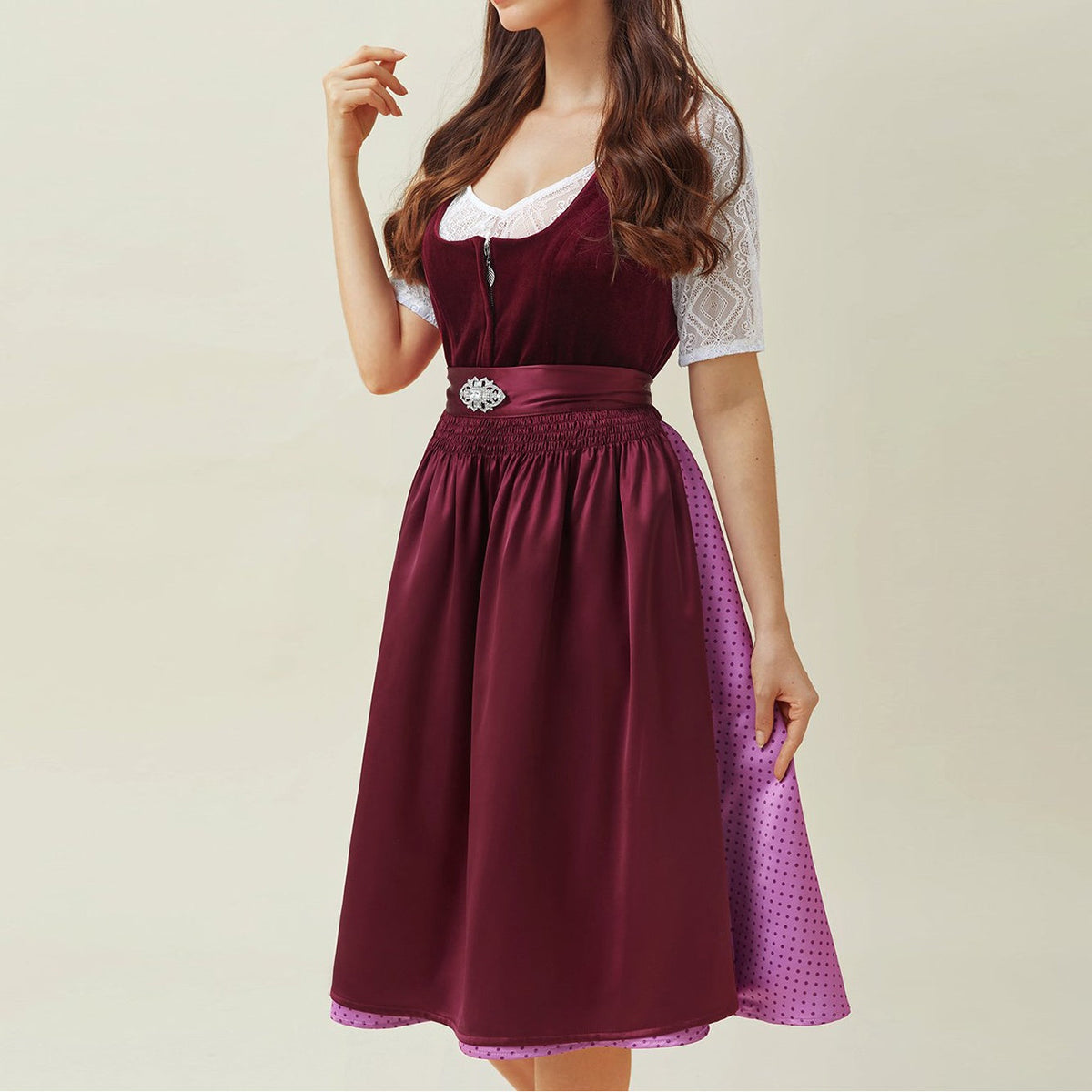 Robe Dirndl Femme Lila avec Schürze en Tissu Doux 1
