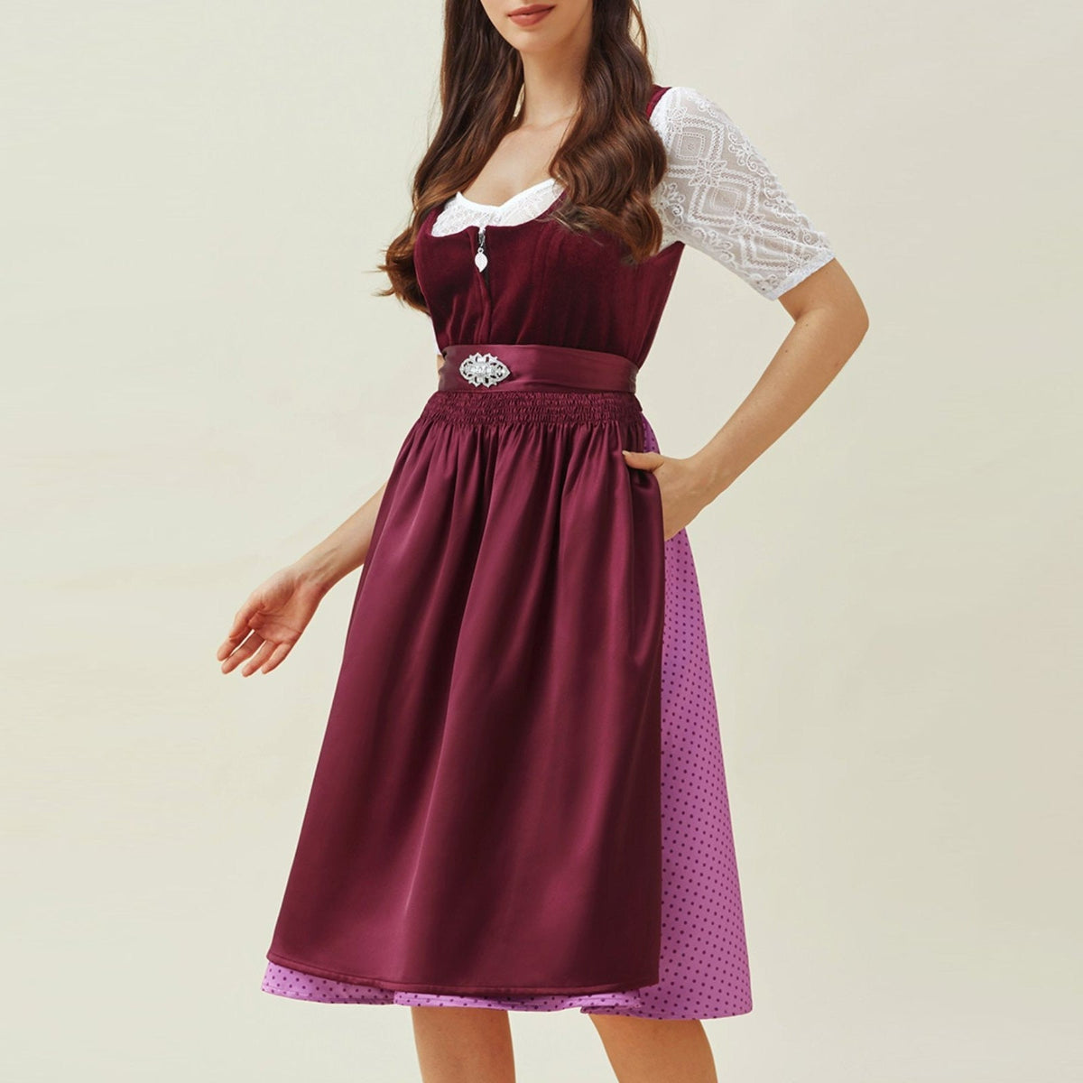 Robe Dirndl Femme Lila avec Schürze en Tissu Doux 2