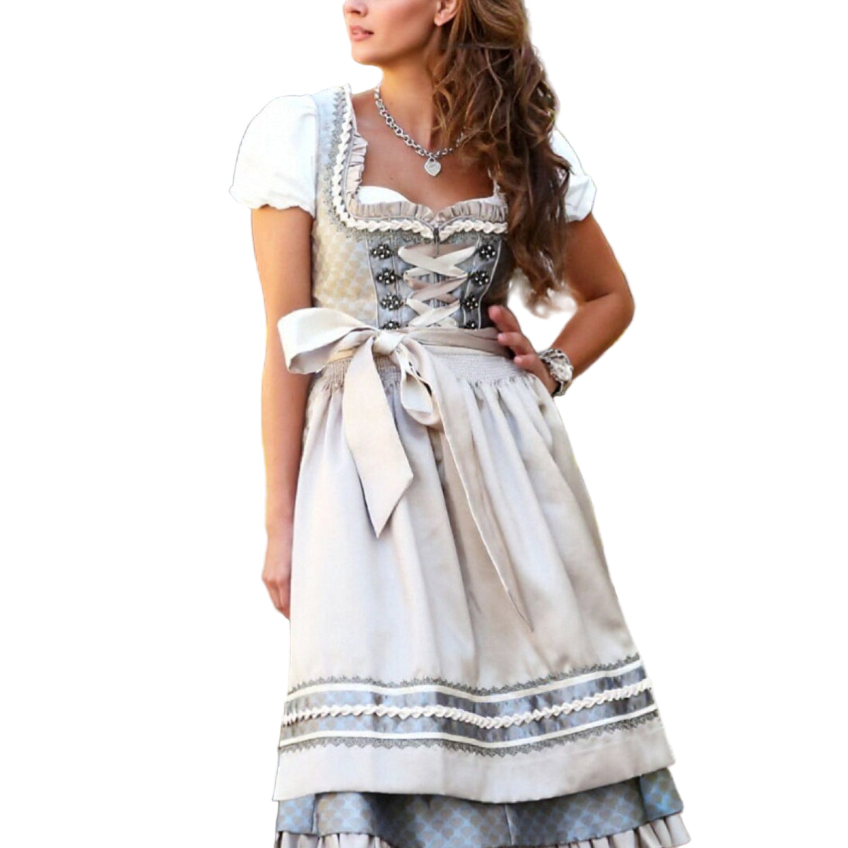 Robe Dirndl Femme Tissu Doux avec Schürze 0
