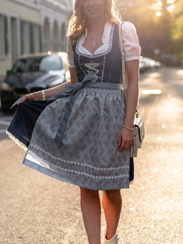 Robe Dirndl Femme Traditionnelle avec Schürze en Tissu de Qualité 1
