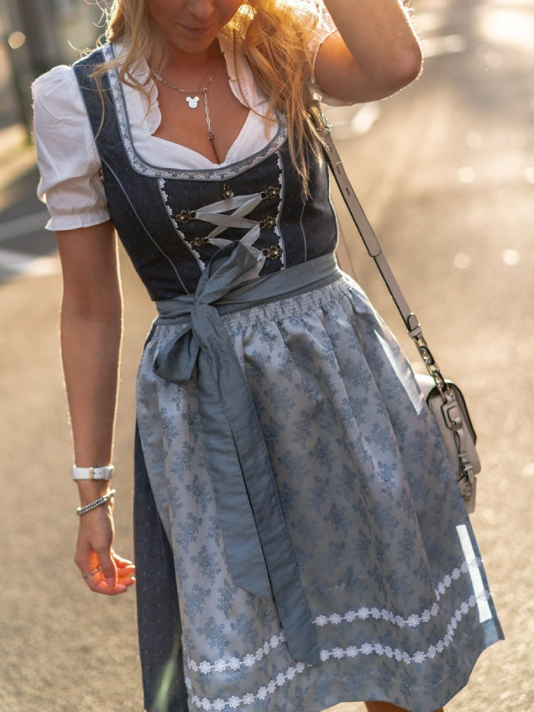 Robe Dirndl Femme Traditionnelle avec Schürze en Tissu de Qualité 2