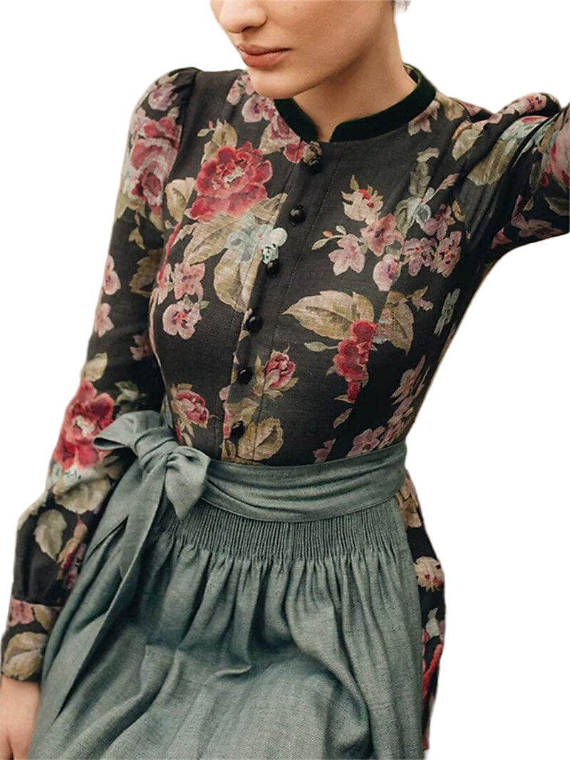 Robe Dirndl Femme Vintage Fleurie avec Schürze Tissu Doux 0