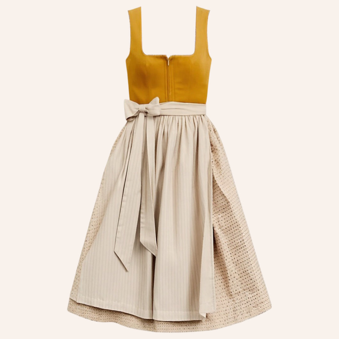 Robe Dirndl Vintage Femme Orange avec Schürze Beige Traditionnelle 1