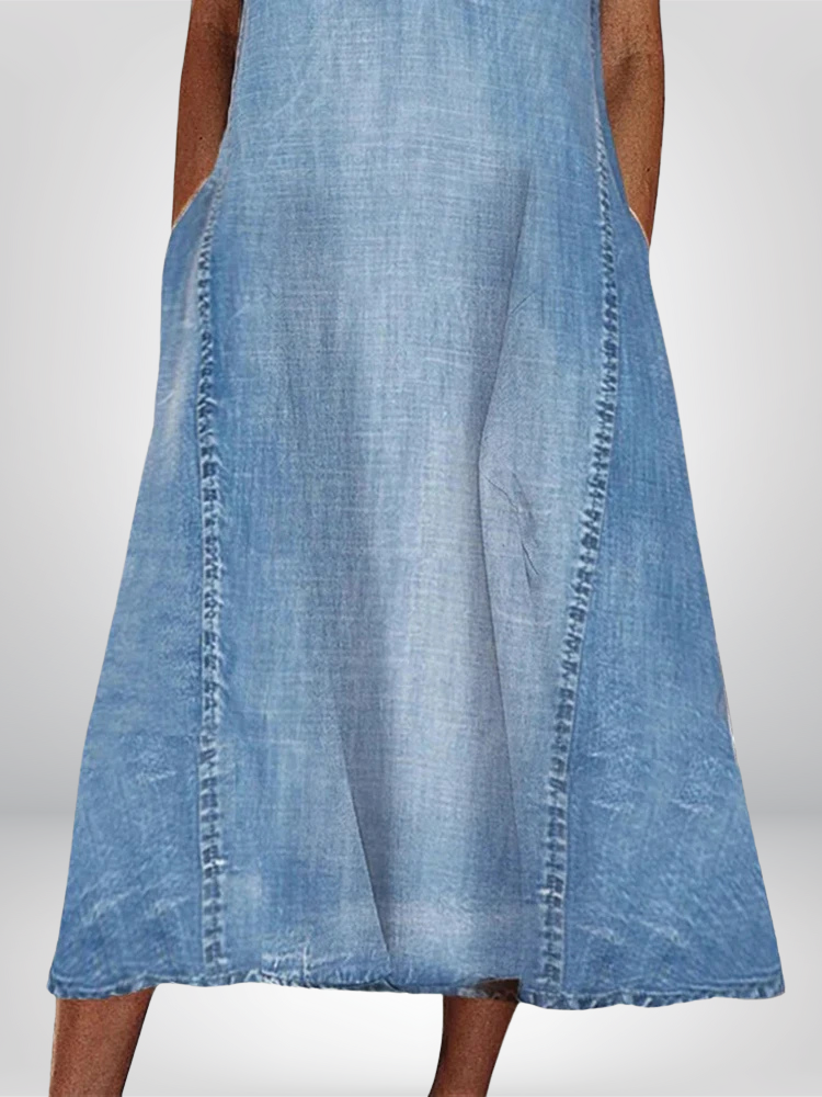 Robe Femme A-ligne Sans Manches Décolleté en V Denim 5