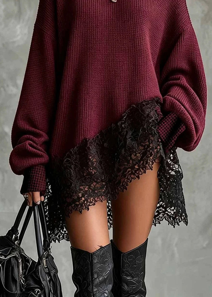 Robe Femme Ample Asymétrique Bordeaux Automne 3