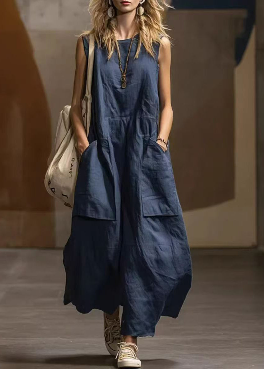 Robe Femme Ample Col Rond Sans Manches avec Poches 1