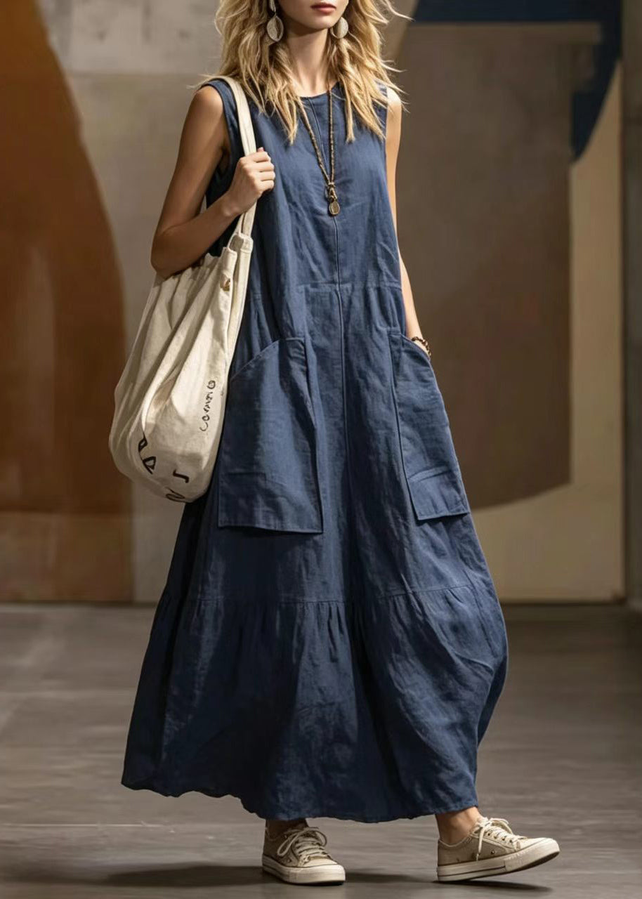 Robe Femme Ample Col Rond Sans Manches avec Poches 2