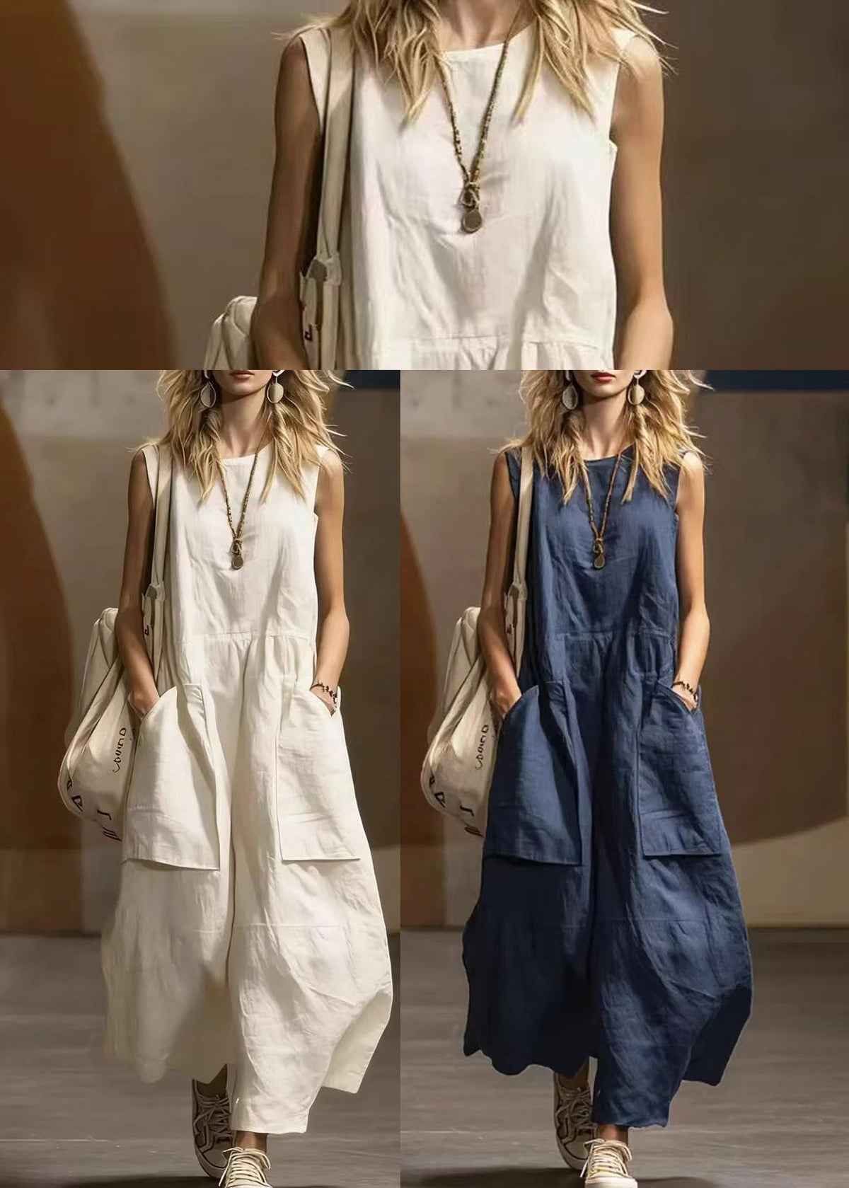 Robe Femme Ample Col Rond Sans Manches avec Poches 4