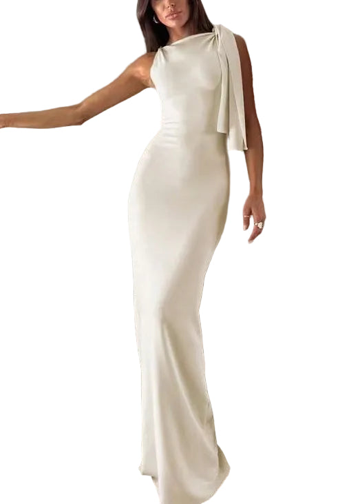 Robe Femme Asymétrique Épaule Dénudée Sans Manches 0