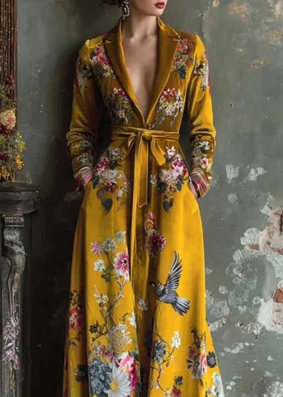 Robe Femme Automne Col Claudine Imprimé Patchwork Taille Nouée 1