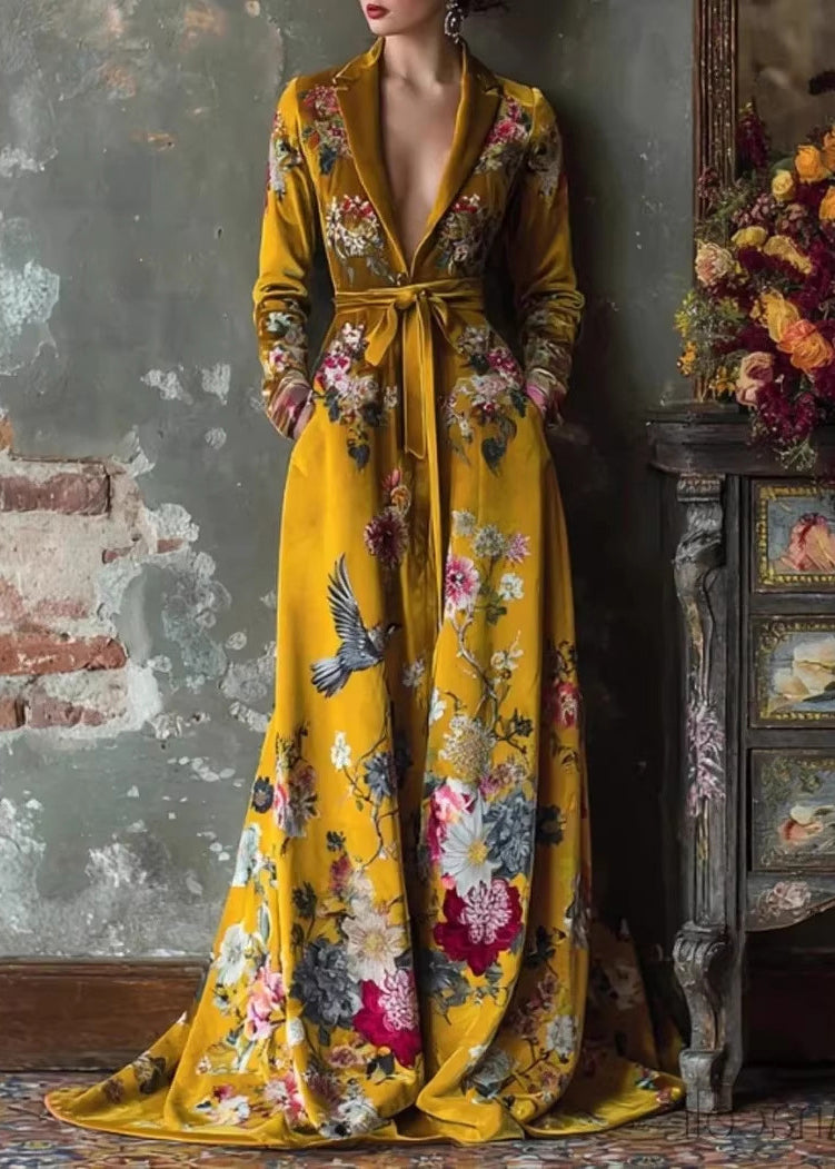 Robe Femme Automne Col Claudine Imprimé Patchwork Taille Nouée 2