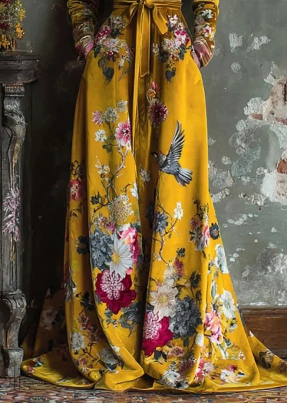 Robe Femme Automne Col Claudine Imprimé Patchwork Taille Nouée 3