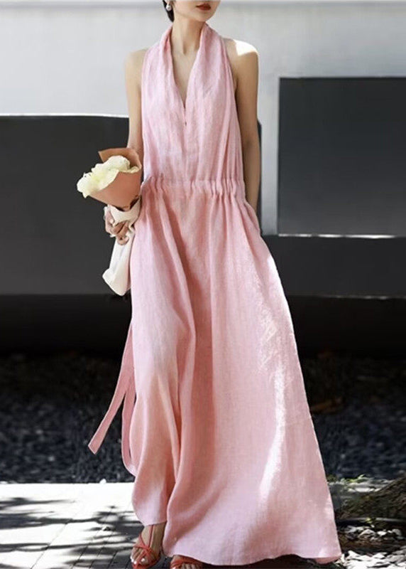 Robe Femme Bohème Col en V à Cordon de Serrage Sans Manches 1