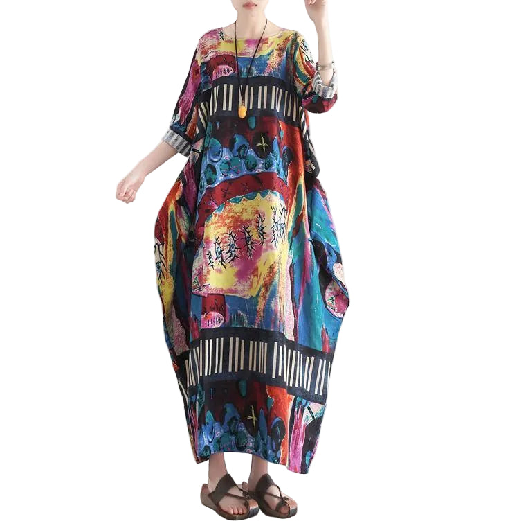 Robe Femme Caftan Imprimé Oversize Automne 0