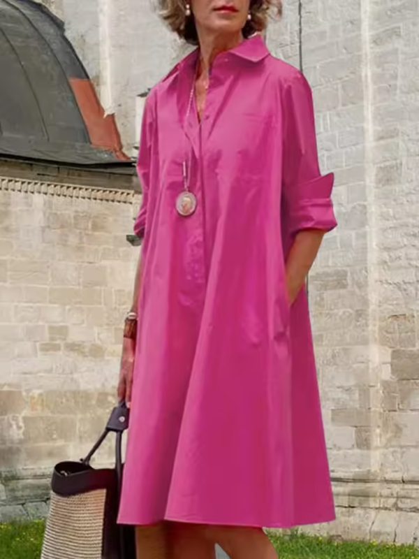 Robe Femme Chemise Décontractée Mi-Mollet en Polyester 11