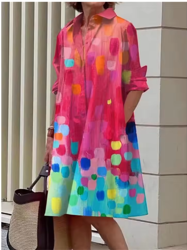 Robe Femme Chemise Décontractée Mi-Mollet en Polyester 9