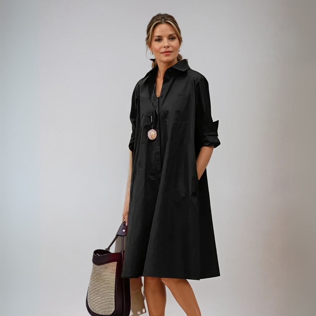 Robe Femme Chemise Oversize Coton avec Manches Retroussées et Poches 3