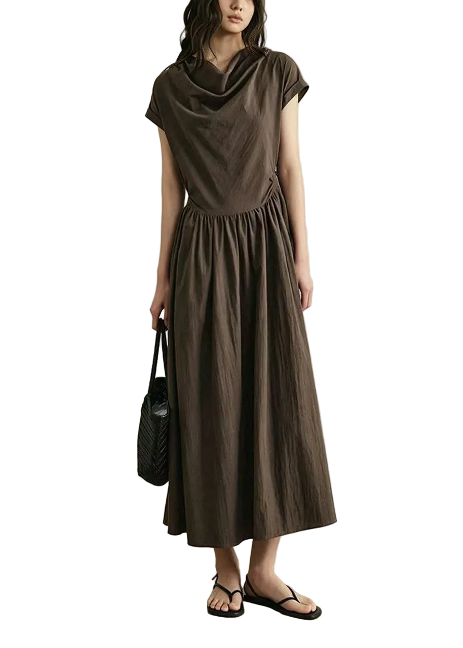 Robe Femme Col Bénitier Manches Courtes Style Froissé 0