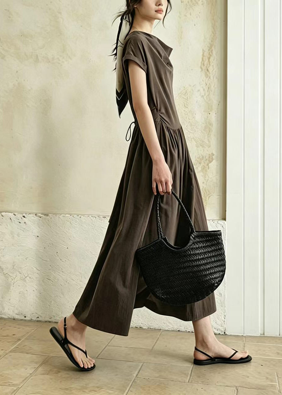 Robe Femme Col Bénitier Manches Courtes Style Froissé 2