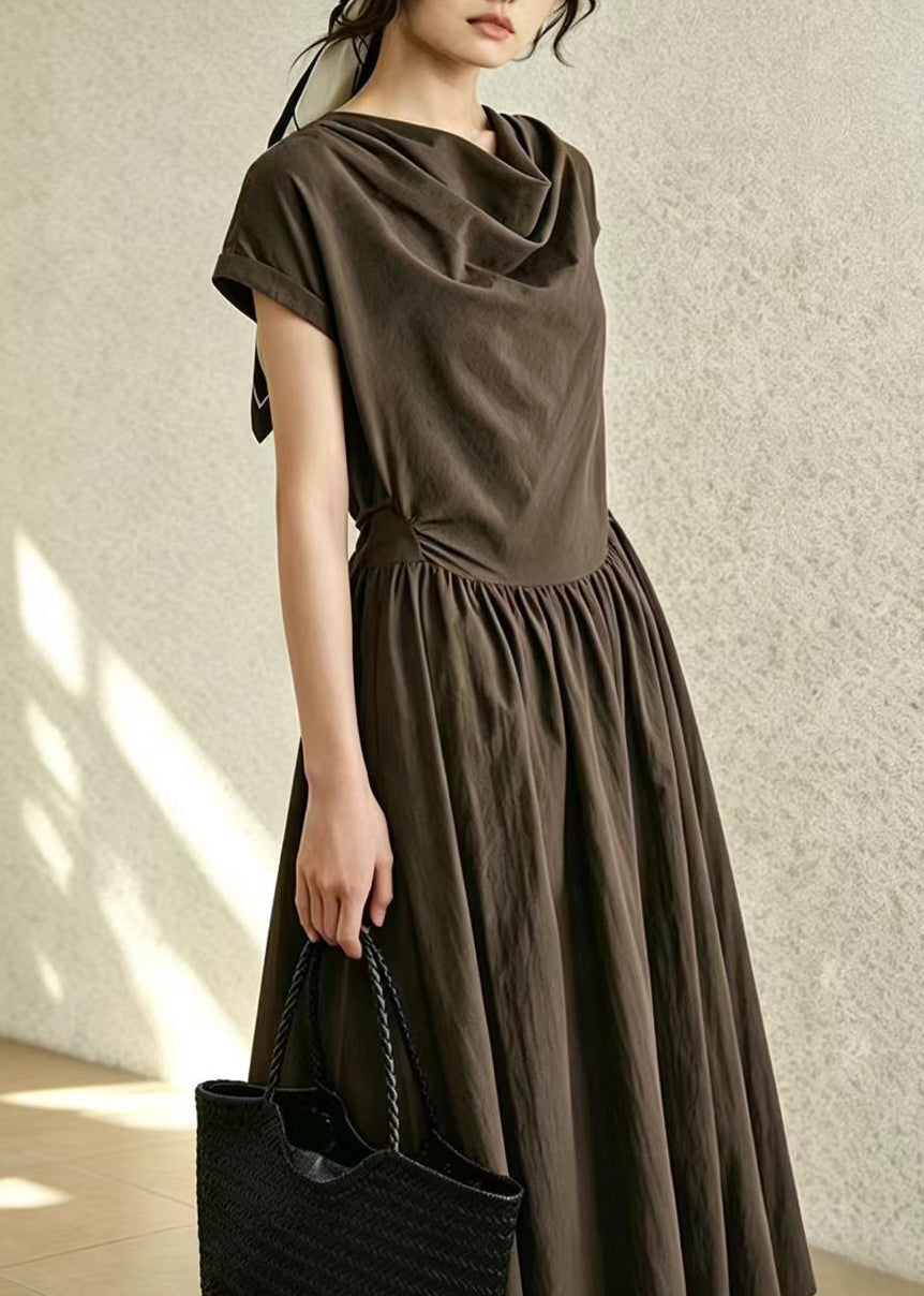 Robe Femme Col Bénitier Manches Courtes Style Froissé 3