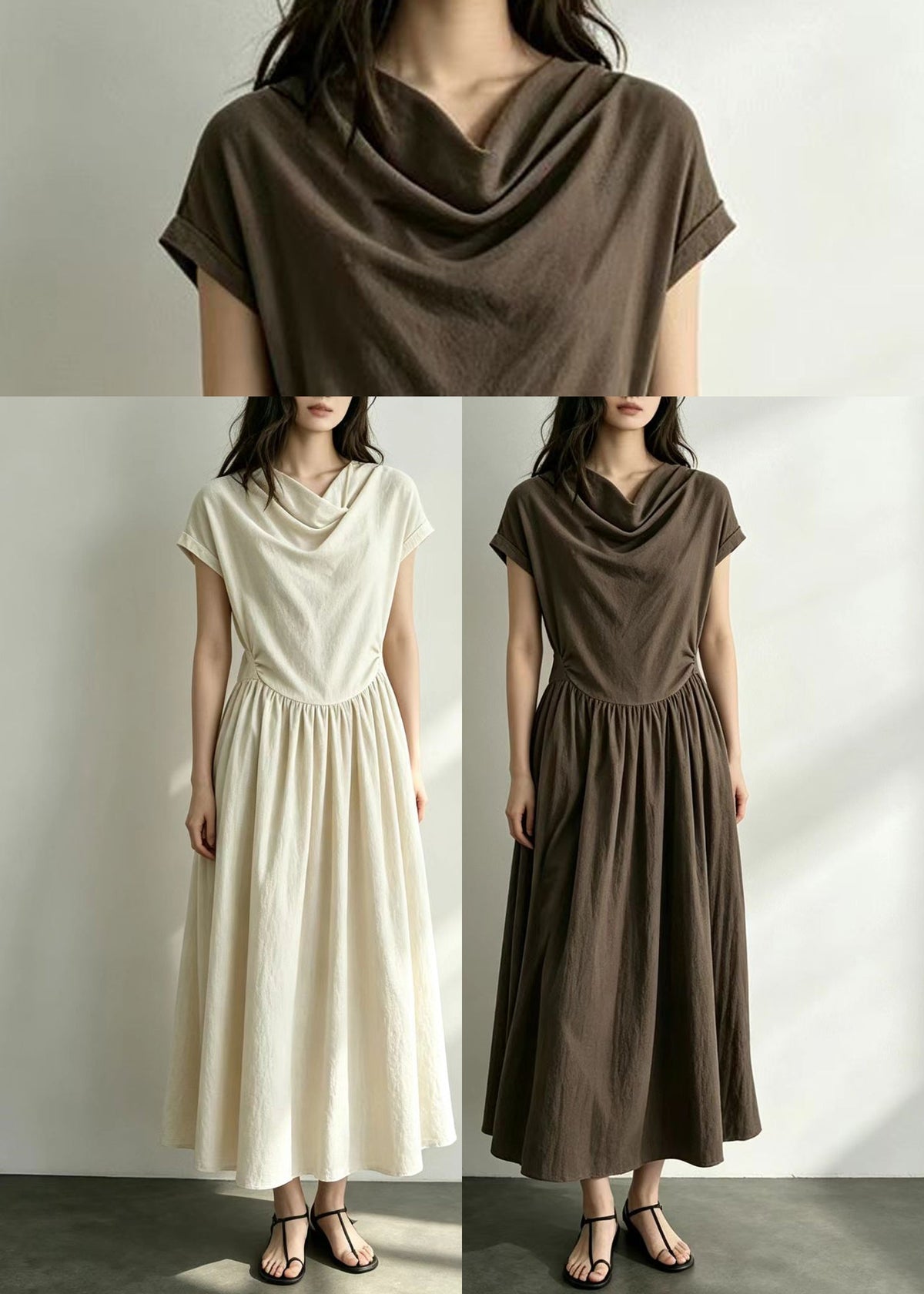 Robe Femme Col Bénitier Manches Courtes Style Froissé 4