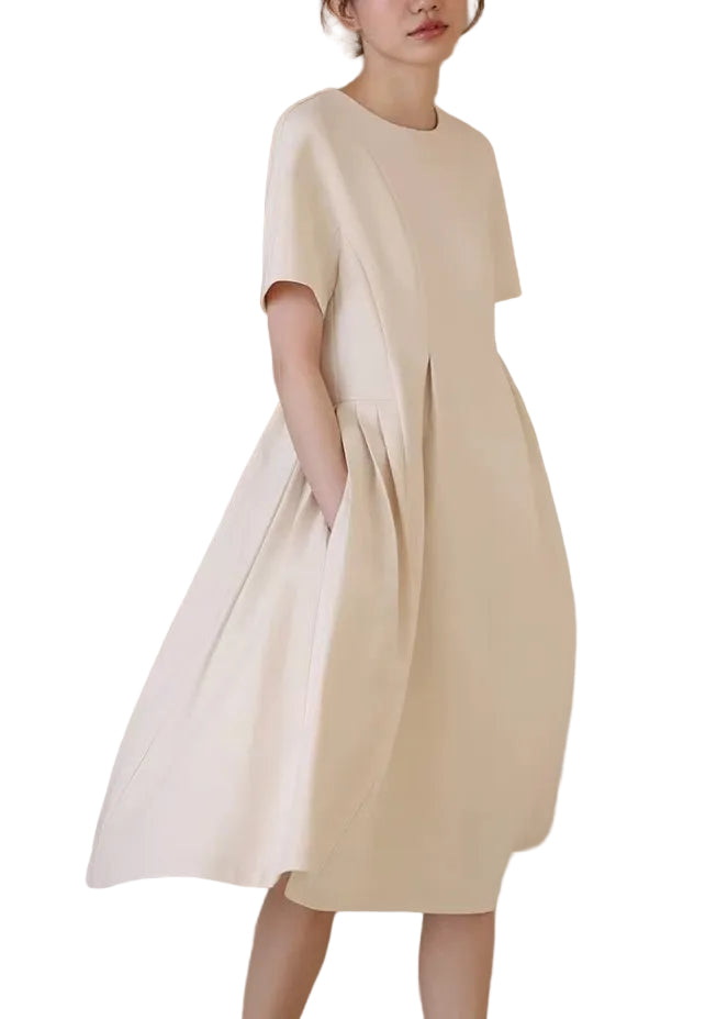 Robe Femme Col Rond Ourlet Large Manches Courtes 0