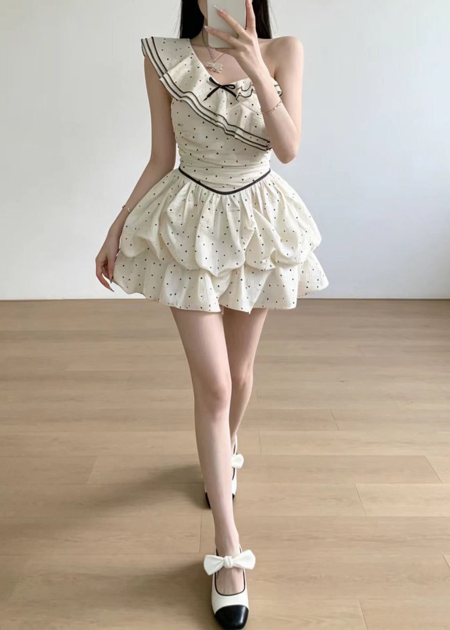 Robe Femme Courte À Pois Col Roulé Sans Manches 3