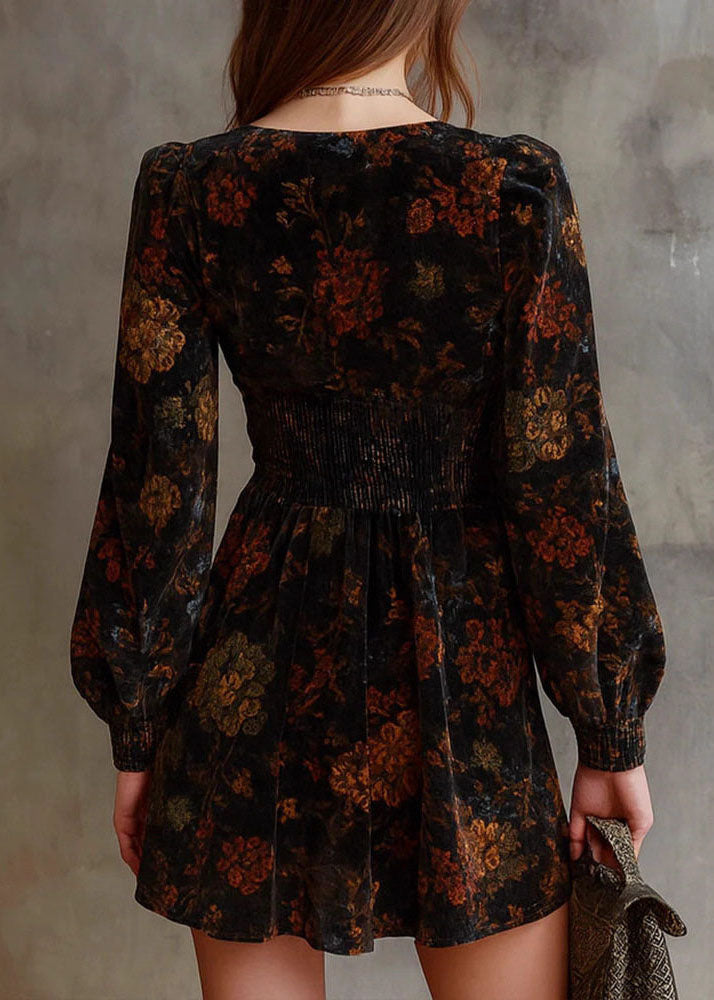 Robe Femme Courte Col en V Manches Longues Moderne 3