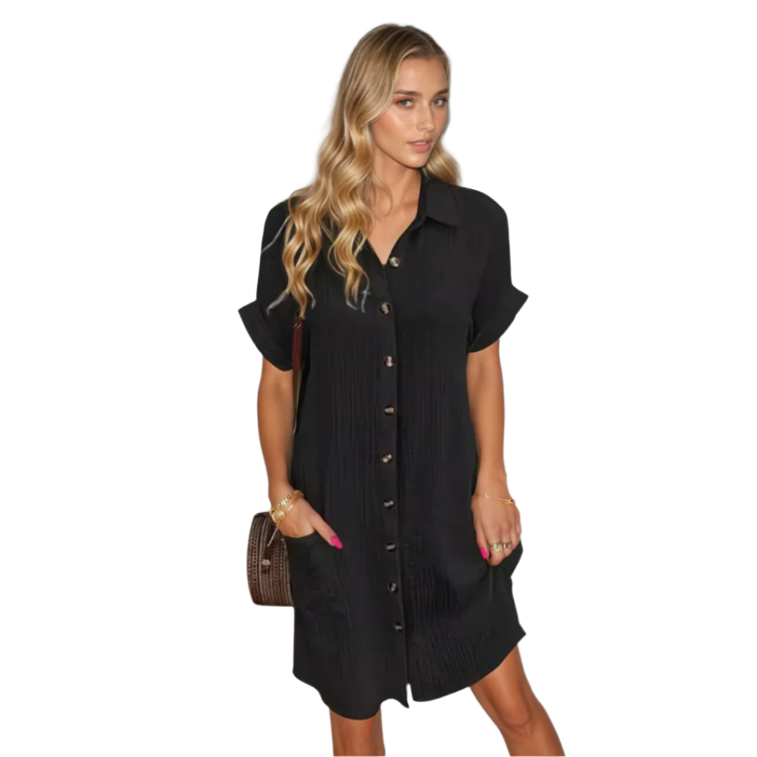 Robe Femme Courte Élégante Tissu Doux à Manches Courtes 0