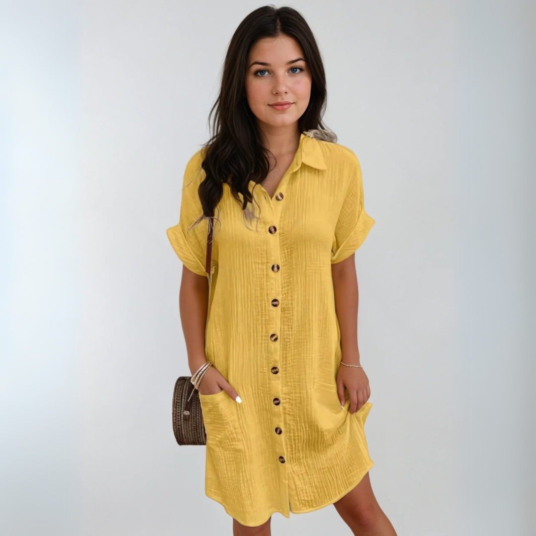 Robe Femme Courte Élégante Tissu Doux à Manches Courtes 5