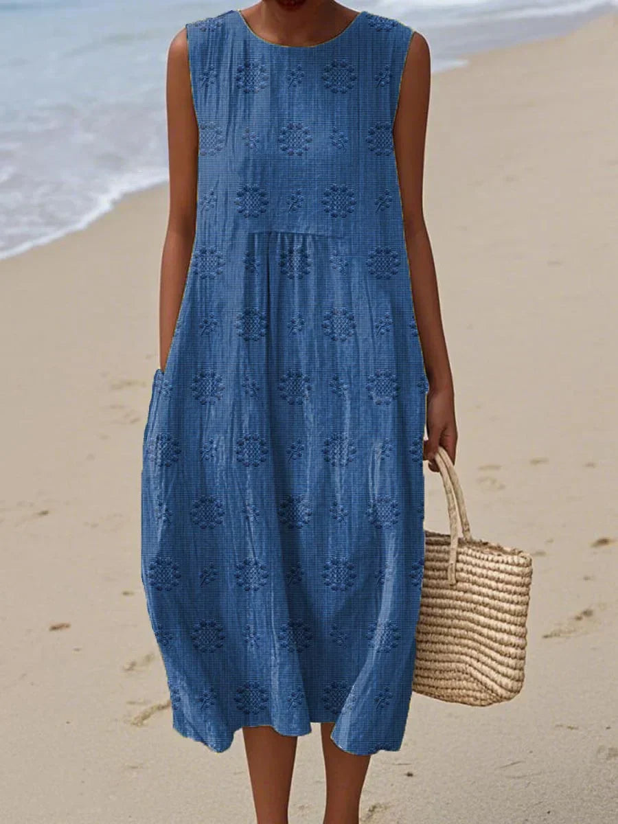 Robe Femme Décontractée Sans Manches avec Poches Fonctionnelles 1