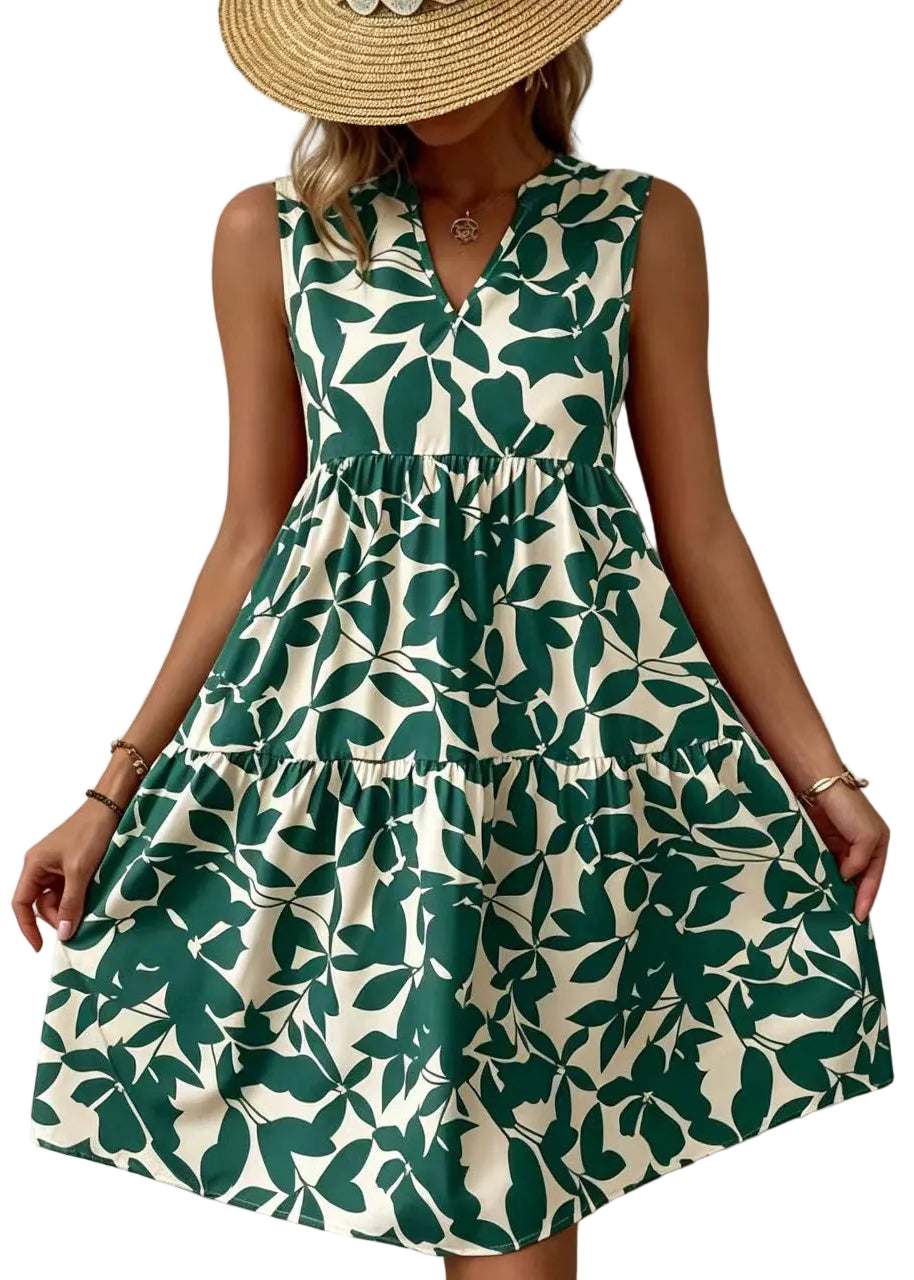 Robe Femme Imprimée Col V Sans Manches Style Décontracté 0