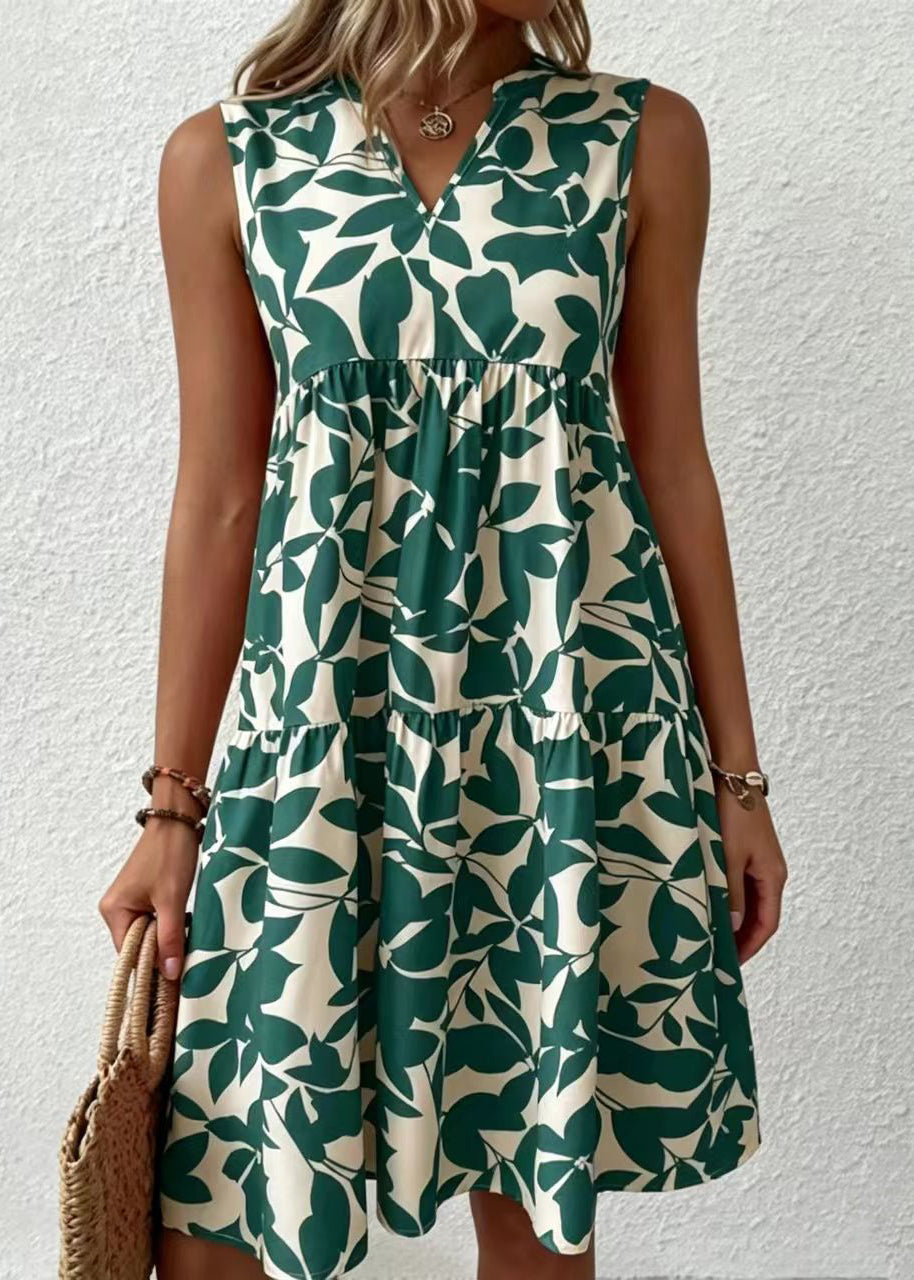 Robe Femme Imprimée Col V Sans Manches Style Décontracté 1