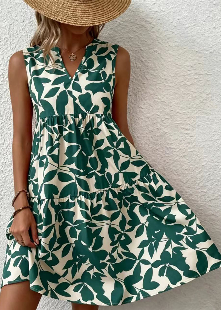 Robe Femme Imprimée Col V Sans Manches Style Décontracté 2