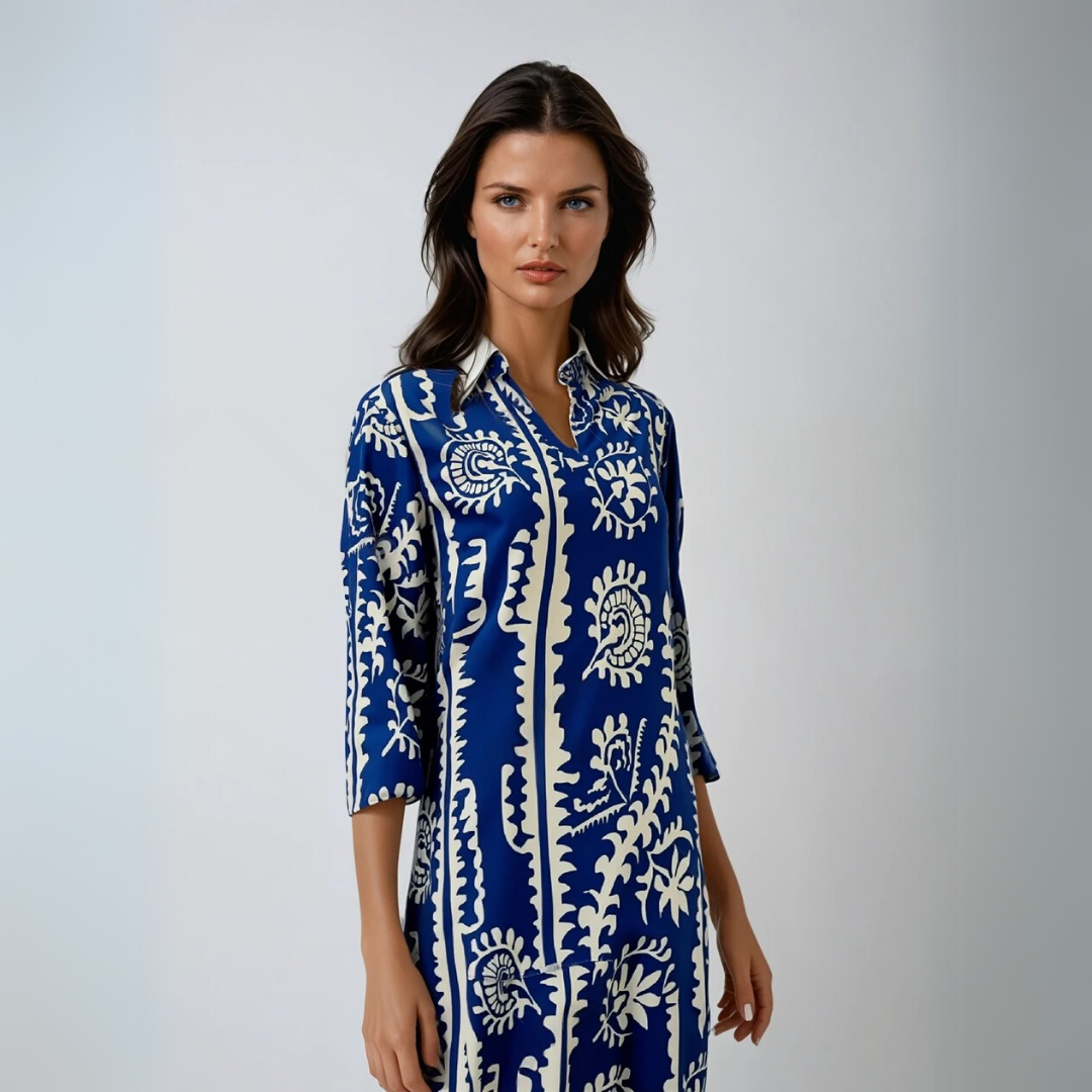 Robe Femme Imprimée Décontractée à Col V en Polyester 1