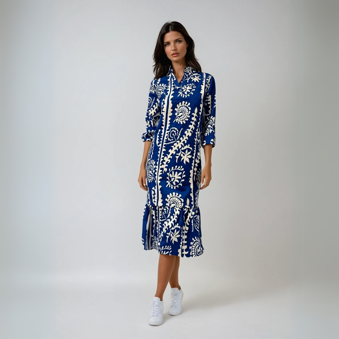 Robe Femme Imprimée Décontractée à Col V en Polyester 2