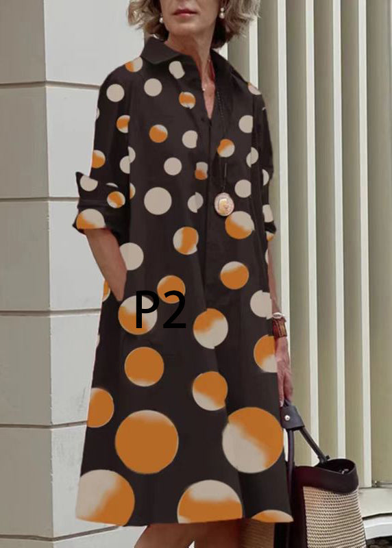 Robe Femme Imprimée à Col Claudine Manches Longues 1