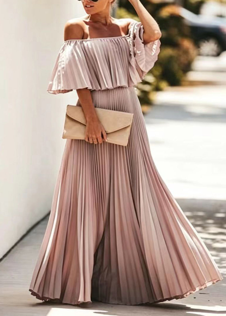 Robe Femme Jupe Plissée Style Bohème Col Oblique Été 2