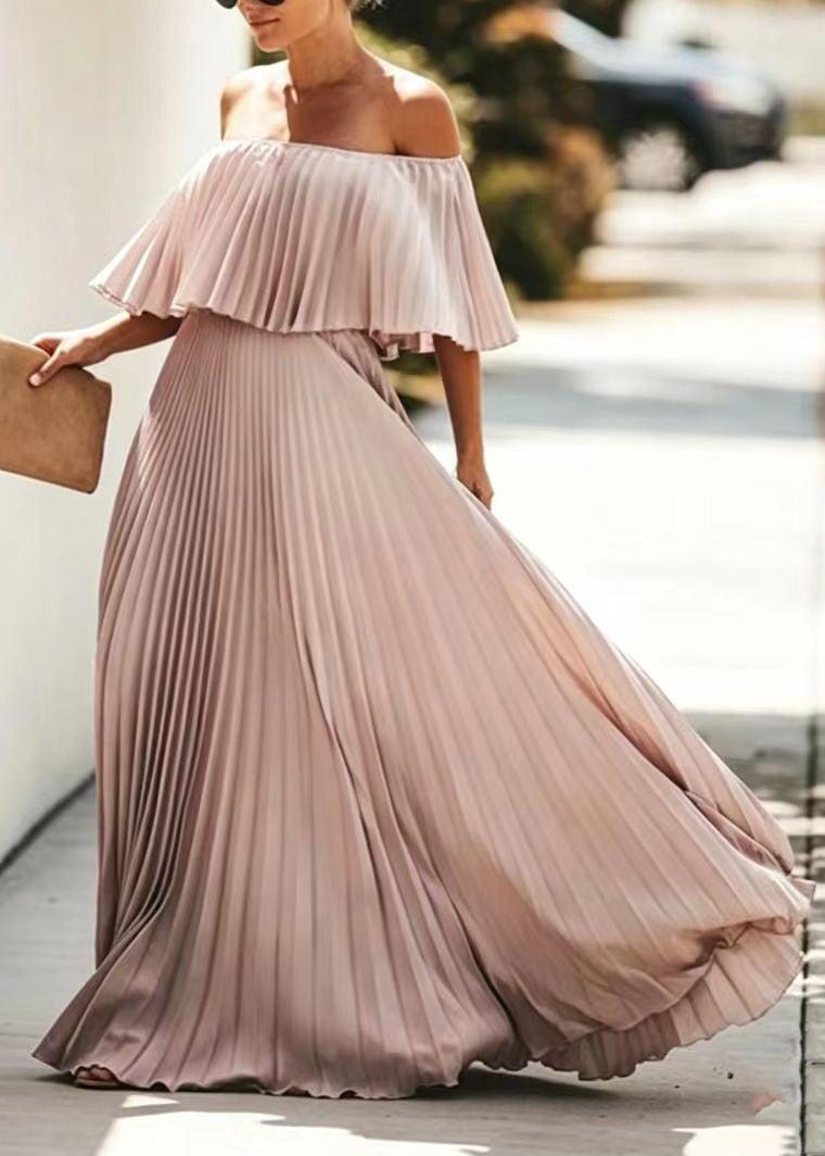Robe Femme Jupe Plissée Style Bohème Col Oblique Été 3