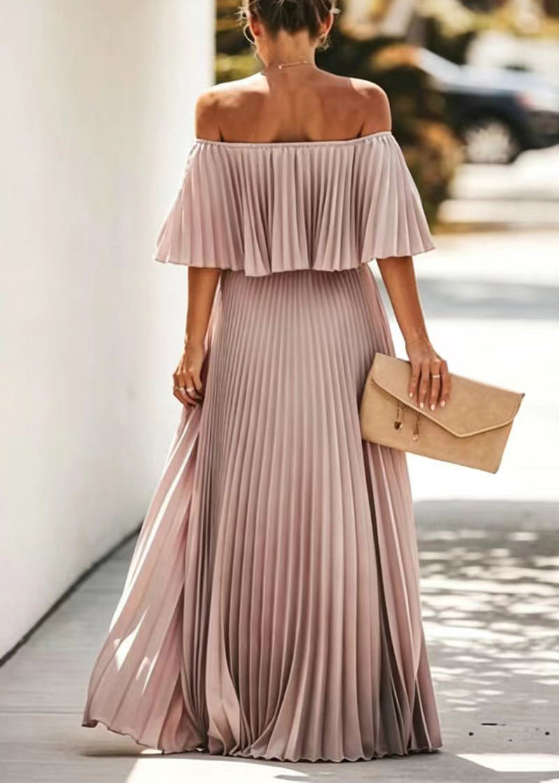 Robe Femme Jupe Plissée Style Bohème Col Oblique Été 4