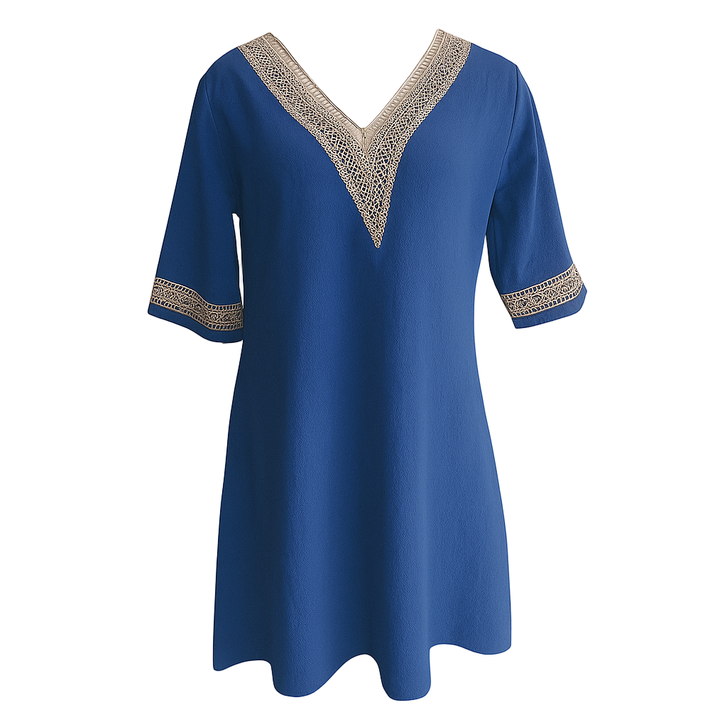 Robe Femme Longue Décontractée Col en V avec Dentelle 0