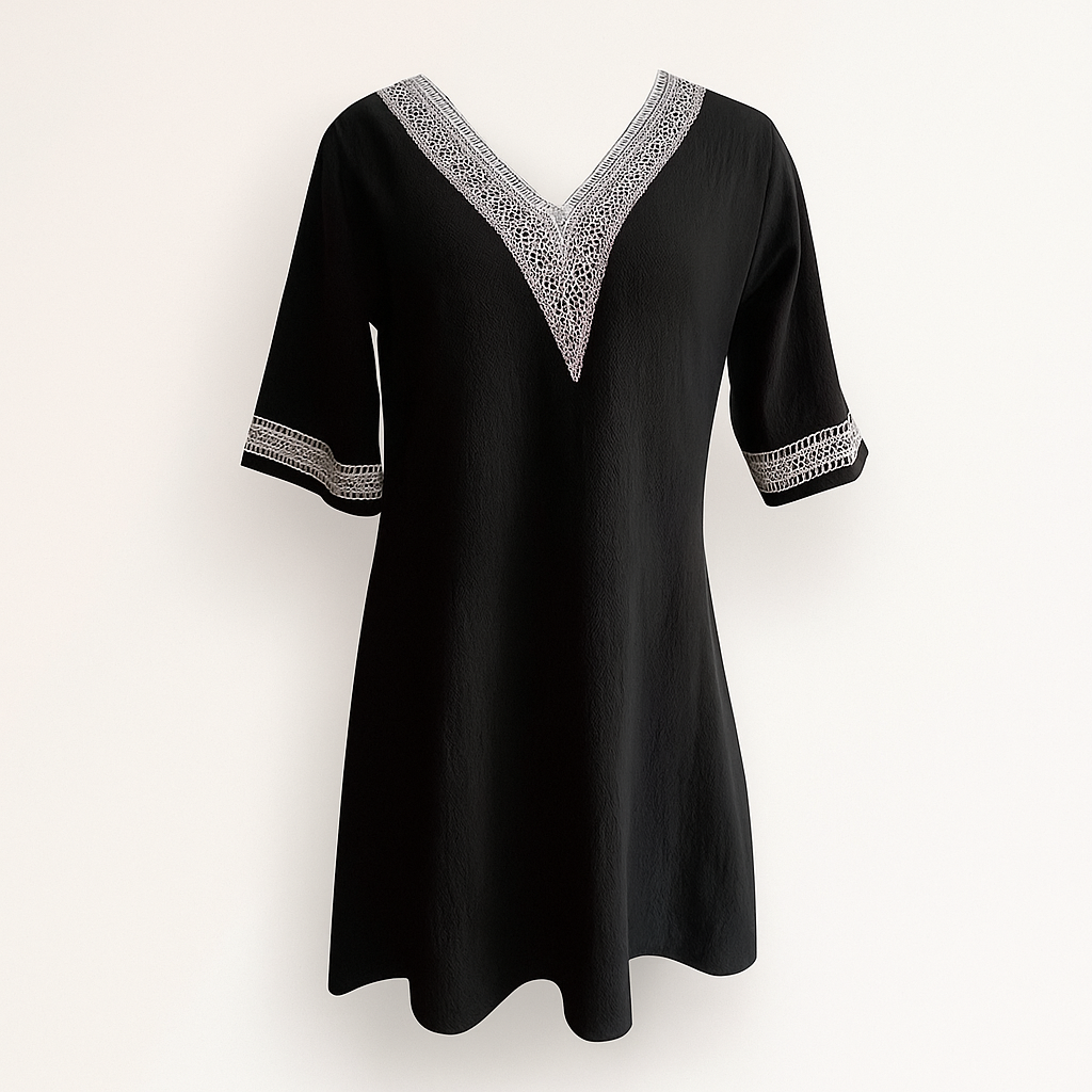 Robe Femme Longue Décontractée Col en V avec Dentelle 1
