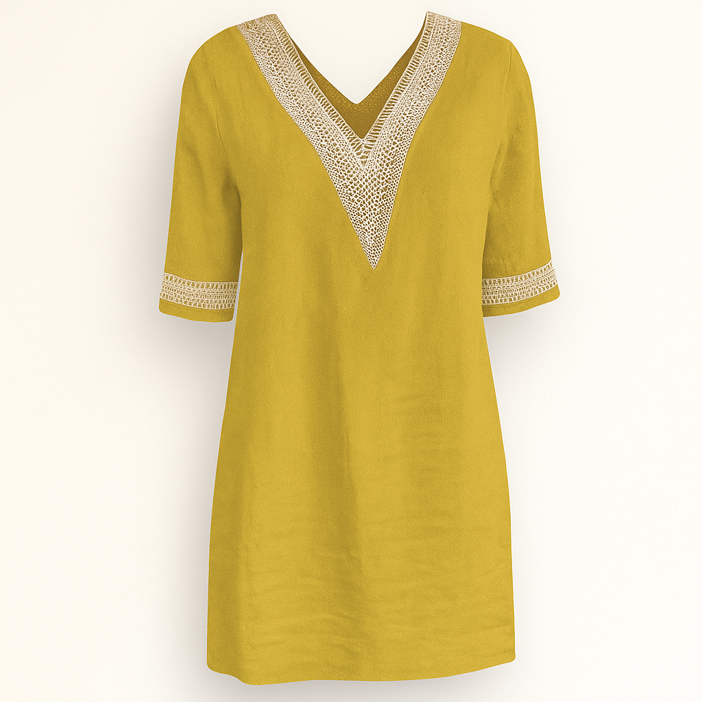Robe Femme Longue Décontractée Col en V avec Dentelle 3