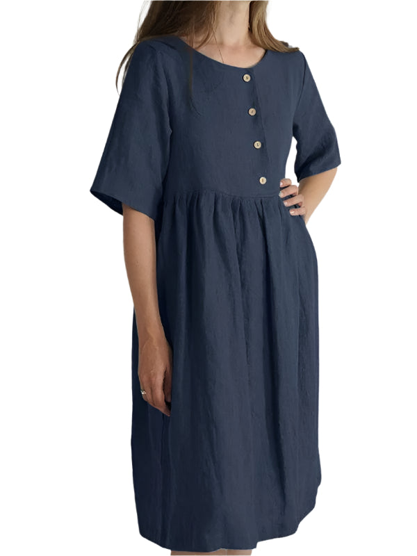 Robe Femme Longue Décontractée en Coton et Lin avec Poches 0