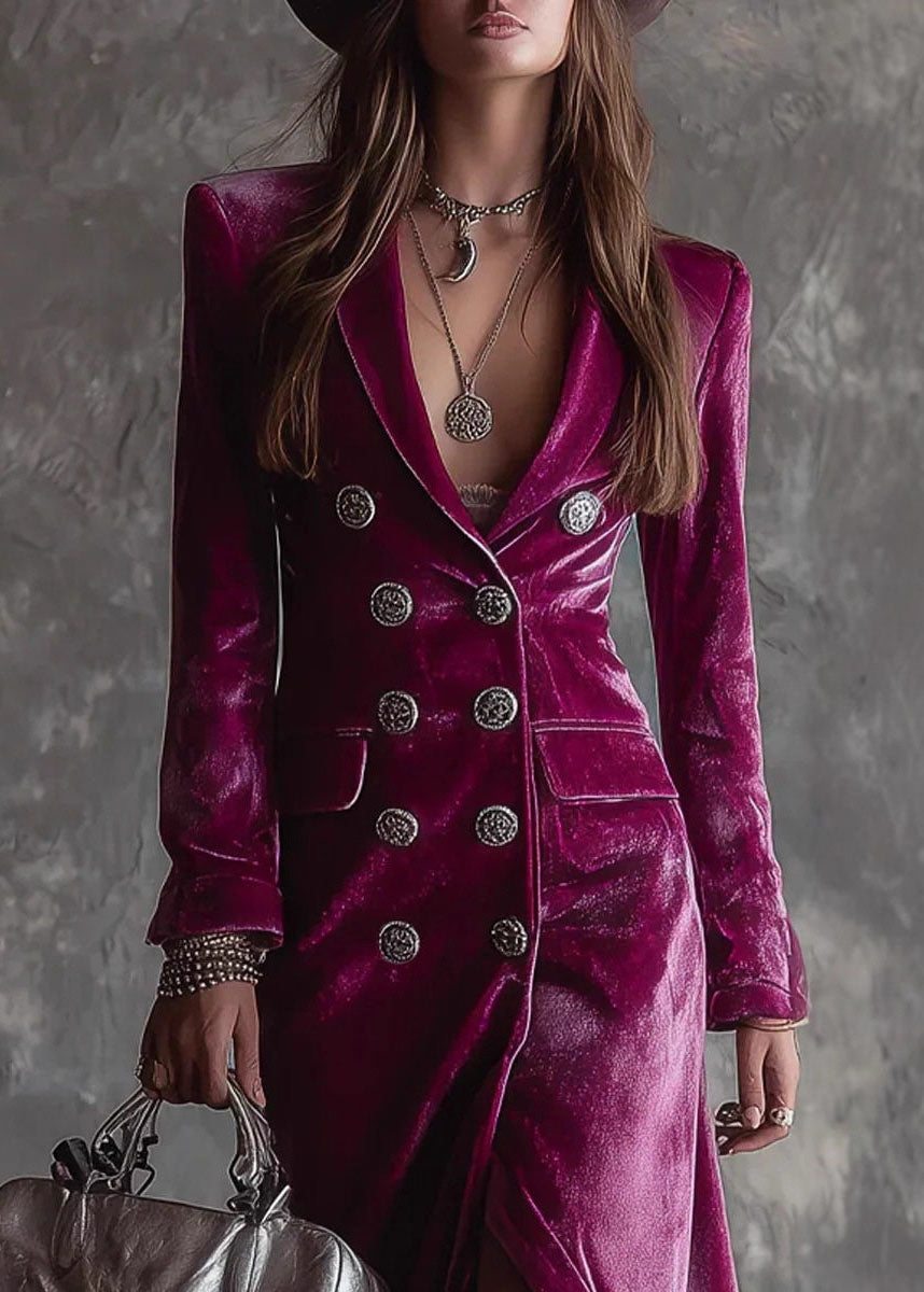 Robe Femme Longue Manches Longues Double Poitrine Crantée 2