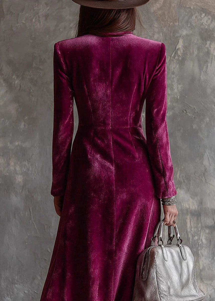 Robe Femme Longue Manches Longues Double Poitrine Crantée 4