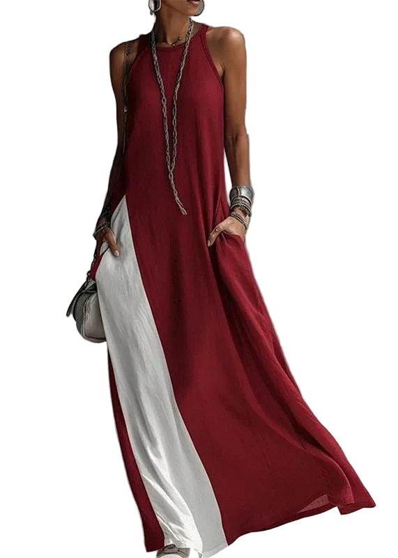 Robe Femme Longue Patchwork Sans Manches avec Poches 0