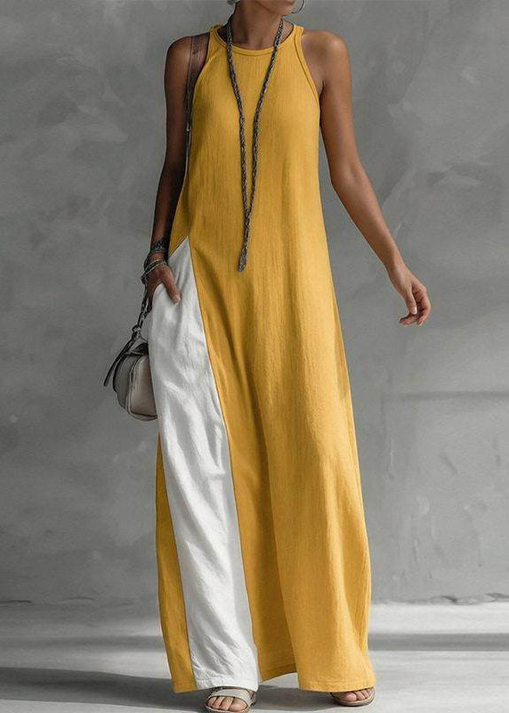 Robe Femme Longue Patchwork Sans Manches avec Poches 1